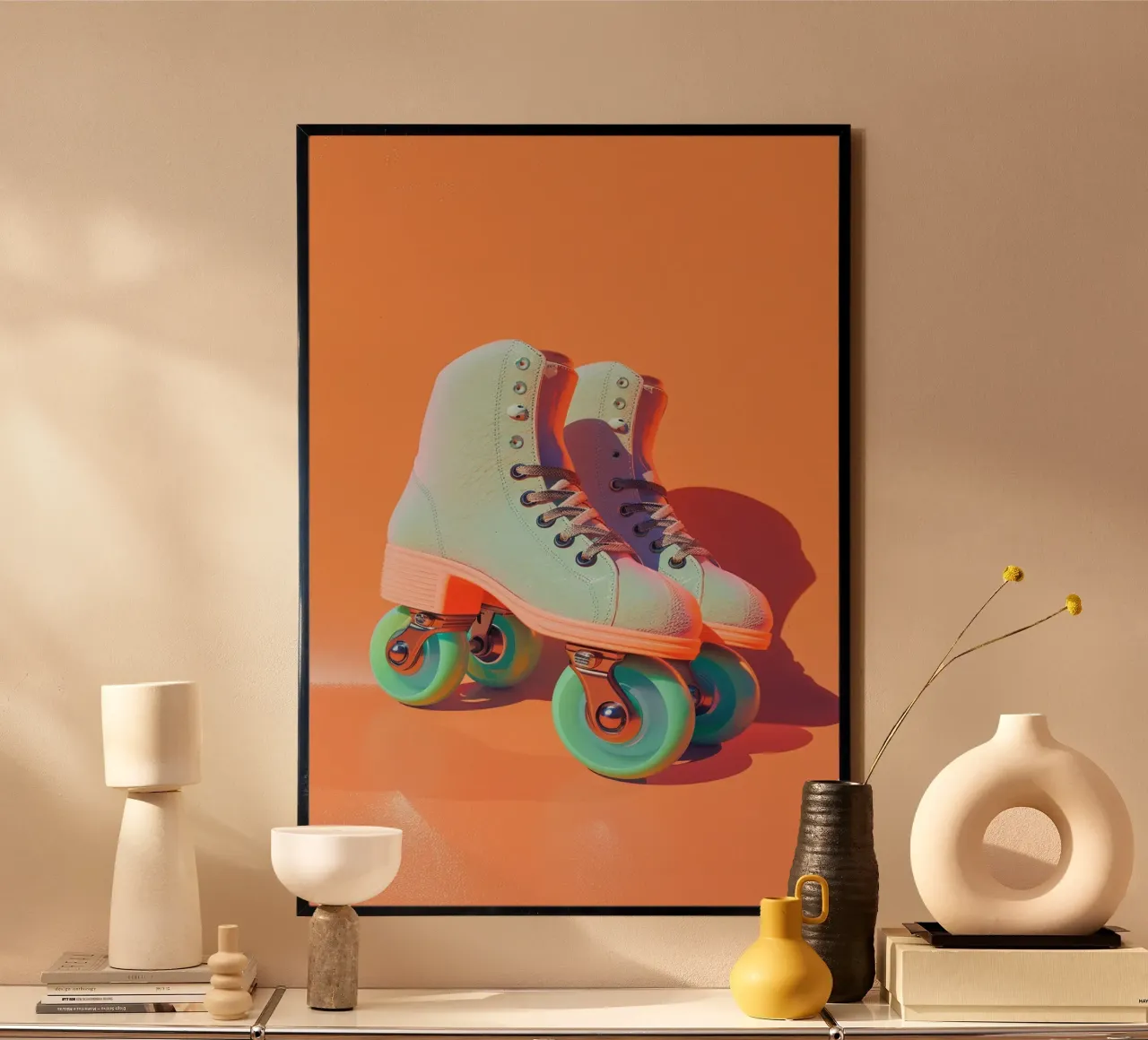Retro Roller Skates on Vibrant Orange Background carta hahnemühle da Mosaic Dialogue