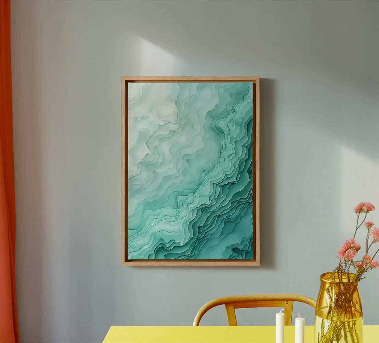 Aqua Teal Abstract Layers Ocean Topography Art canvas with Floater frame by dawnthesea