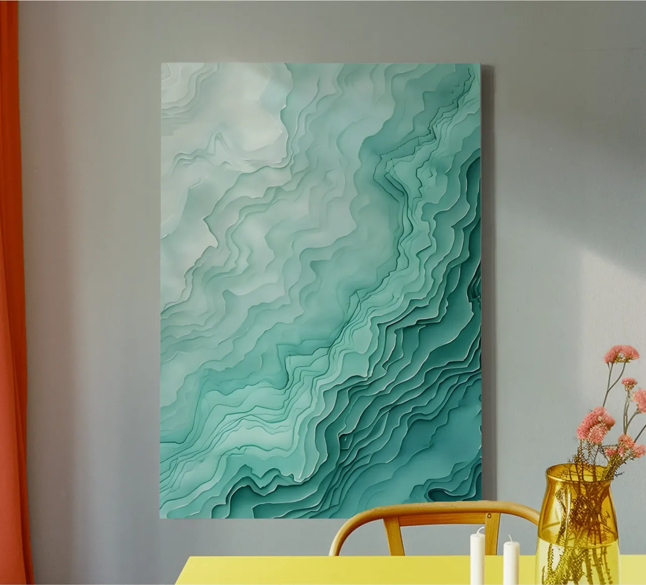 Aqua Teal Abstract Layers Ocean Topography Art canvas with Floater frame by dawnthesea