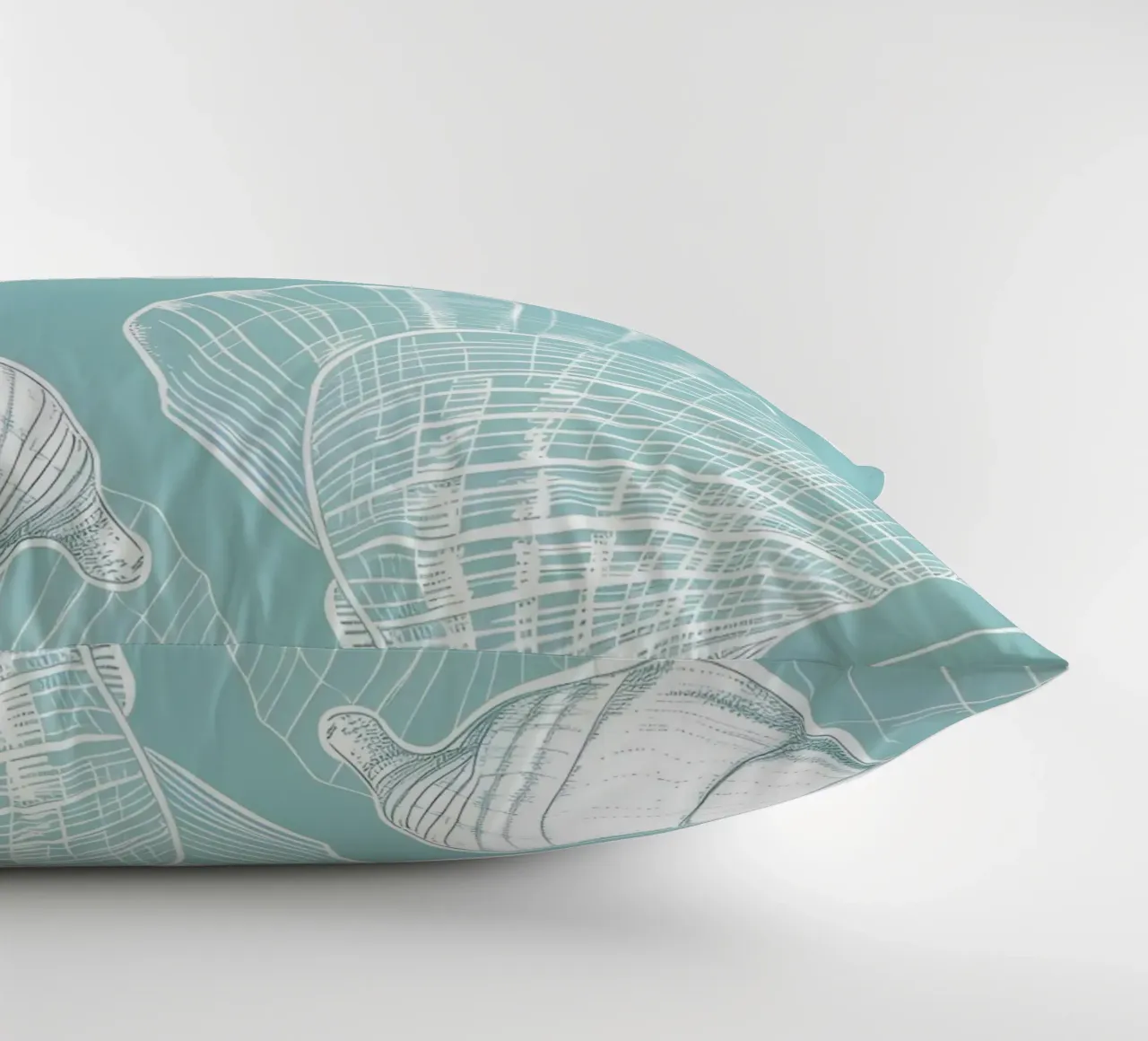 Modello di conchiglie bianche Aqua Blue Coastal Art cuscino da dawnthesea