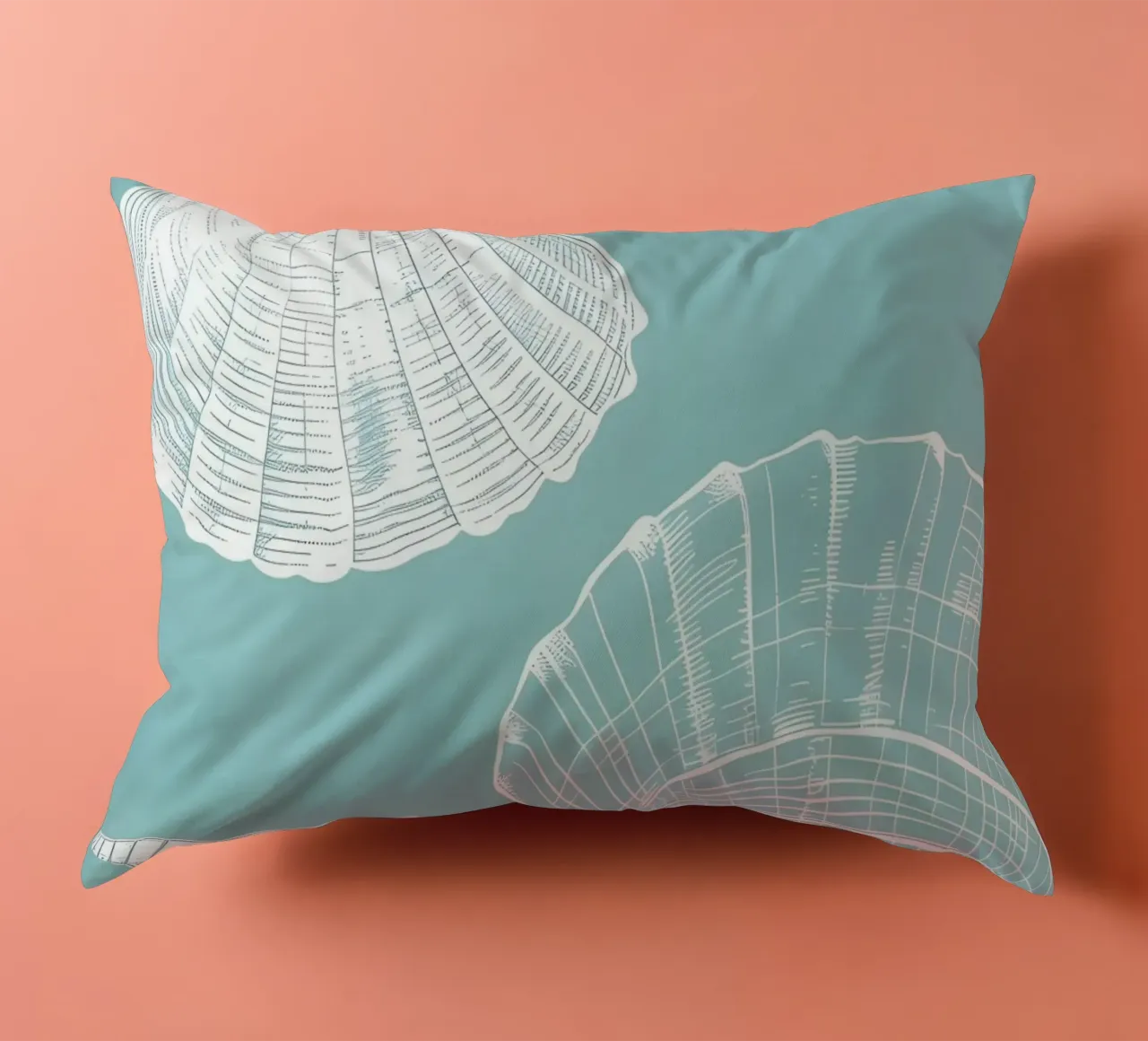 Modello di conchiglie bianche Aqua Blue Coastal Art cuscino da dawnthesea