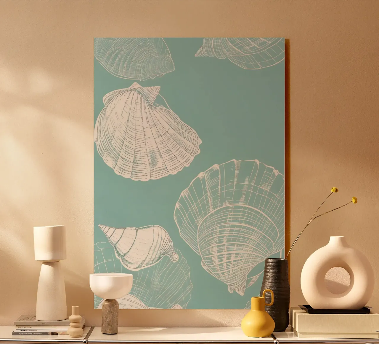 Weiße Muscheln Muster Aqua Blau Küsten Kunst Acryl-Glas von dawnthesea