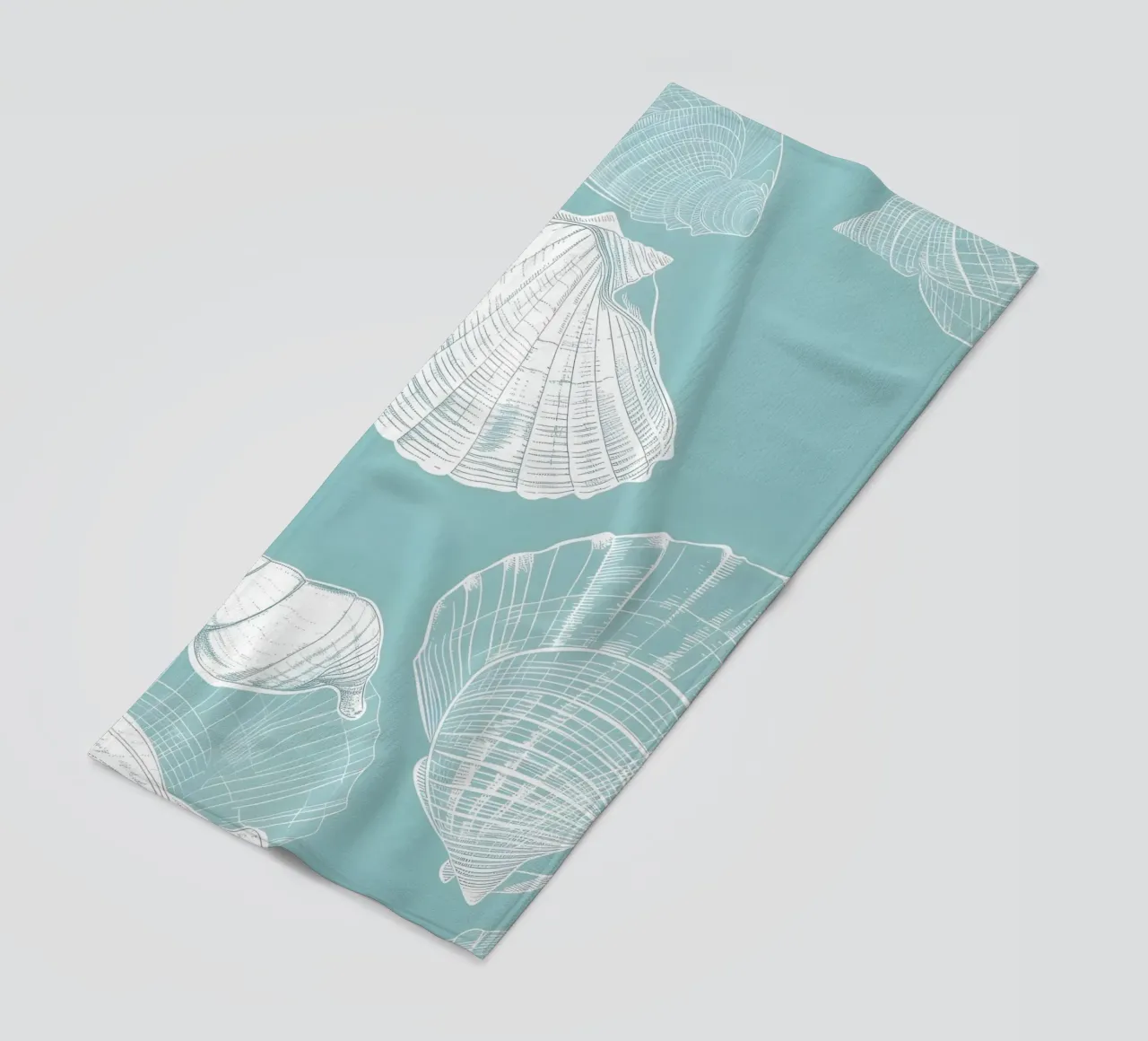 Modello di conchiglie bianche Aqua Blue Coastal Art telo mare da dawnthesea