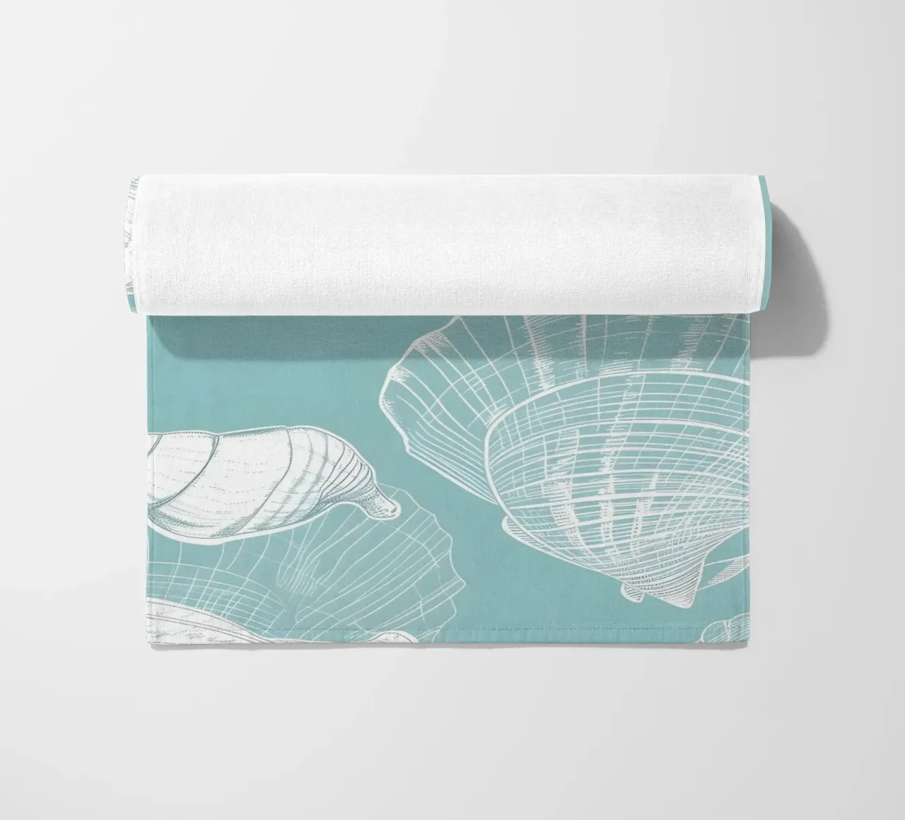 Modello di conchiglie bianche Aqua Blue Coastal Art telo mare da dawnthesea