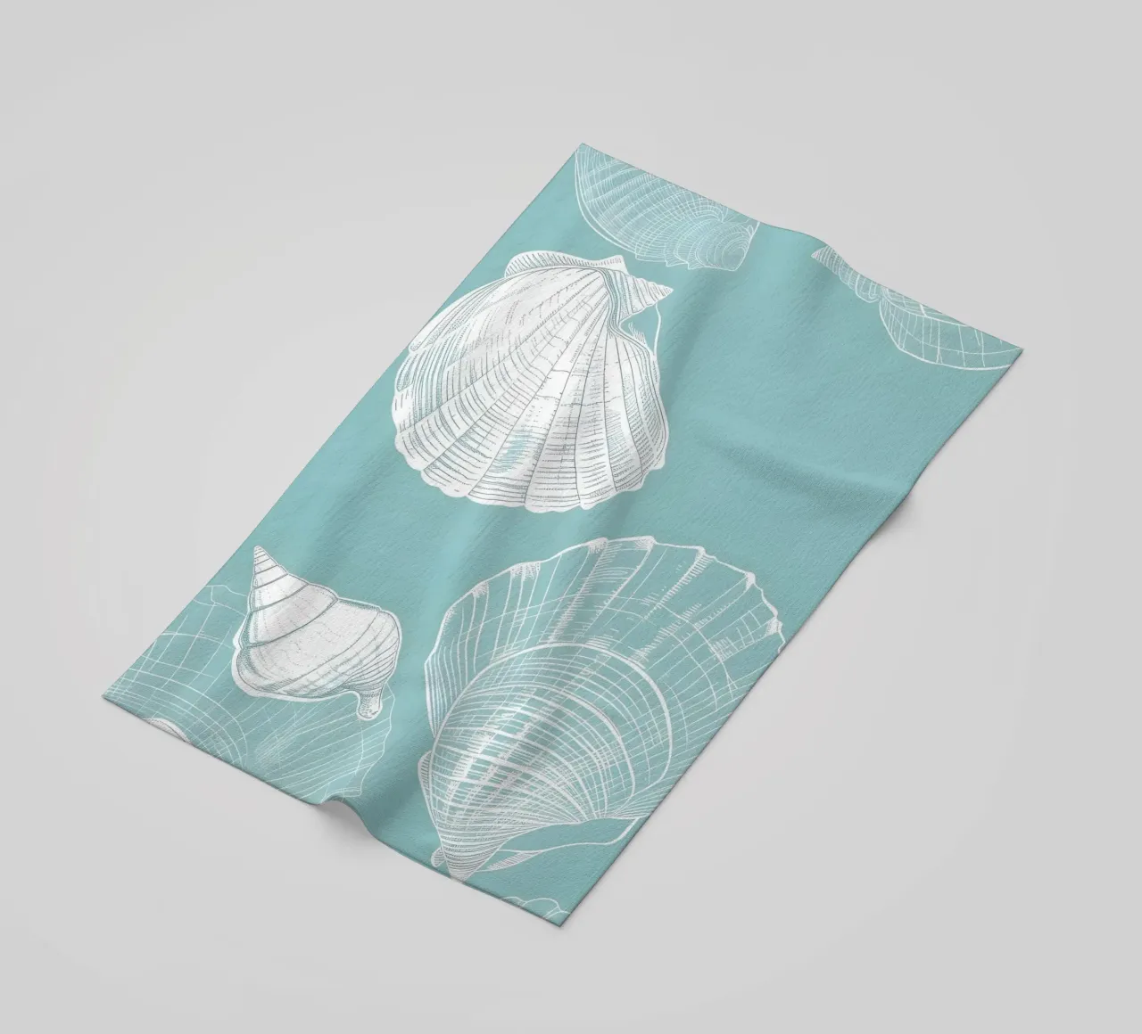 Modello di conchiglie bianche Aqua Blue Coastal Art telo mare da dawnthesea