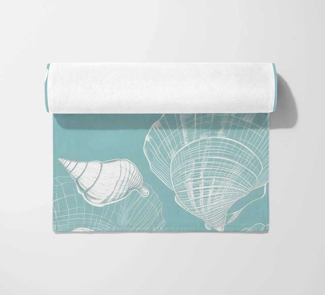 Modello di conchiglie bianche Aqua Blue Coastal Art telo mare da dawnthesea