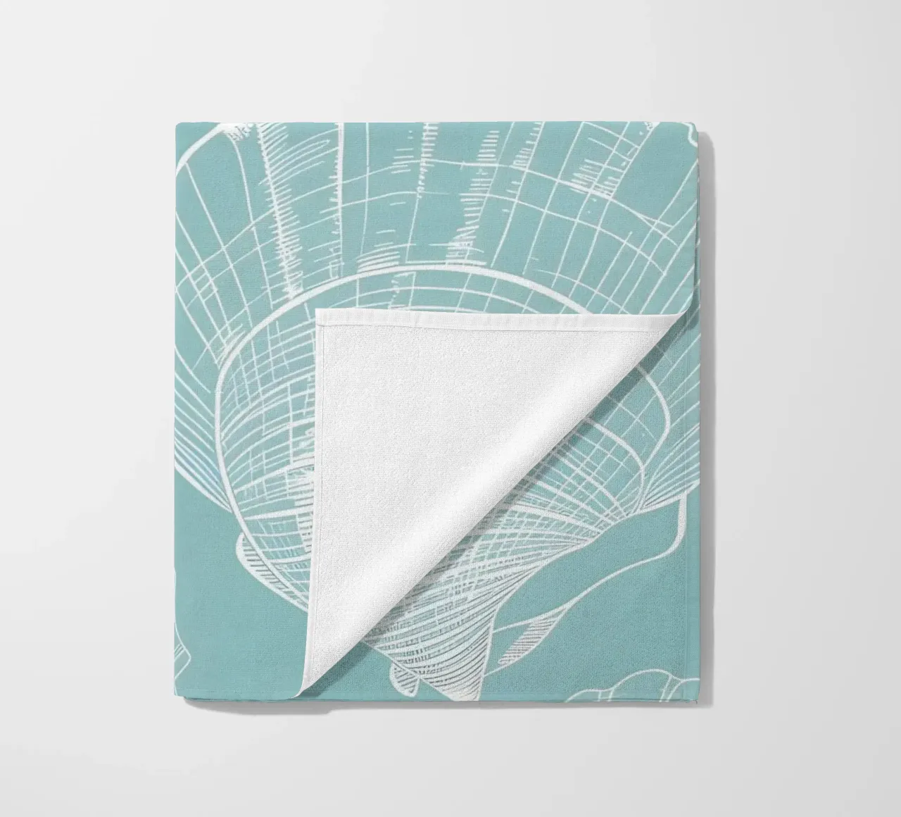Modello di conchiglie bianche Aqua Blue Coastal Art telo mare da dawnthesea