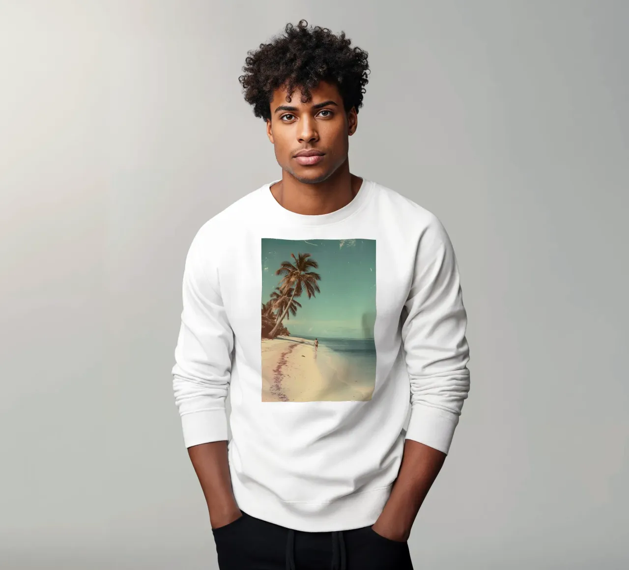 Vintage Tropical Beach Solitude Palm Trees felpa da dawnthesea