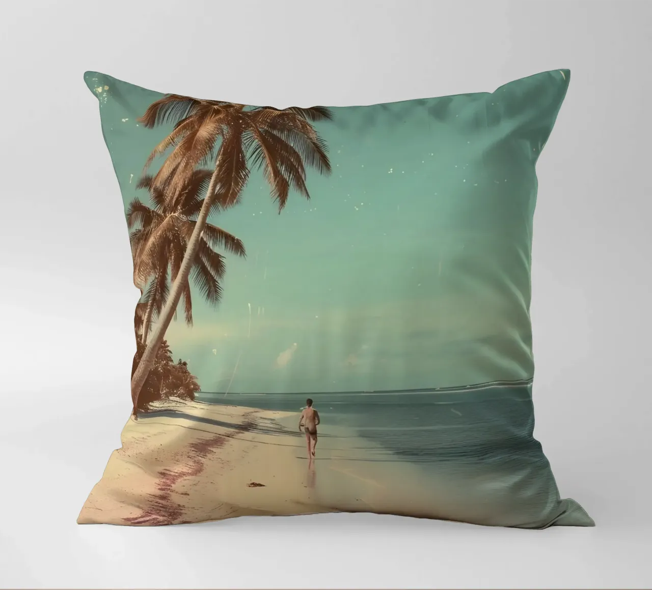 Vintage Tropical Beach Solitude Palm Trees cuscino da dawnthesea