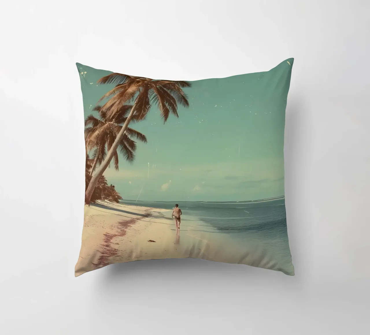 Vintage Tropical Beach Solitude Palm Trees cuscino da dawnthesea