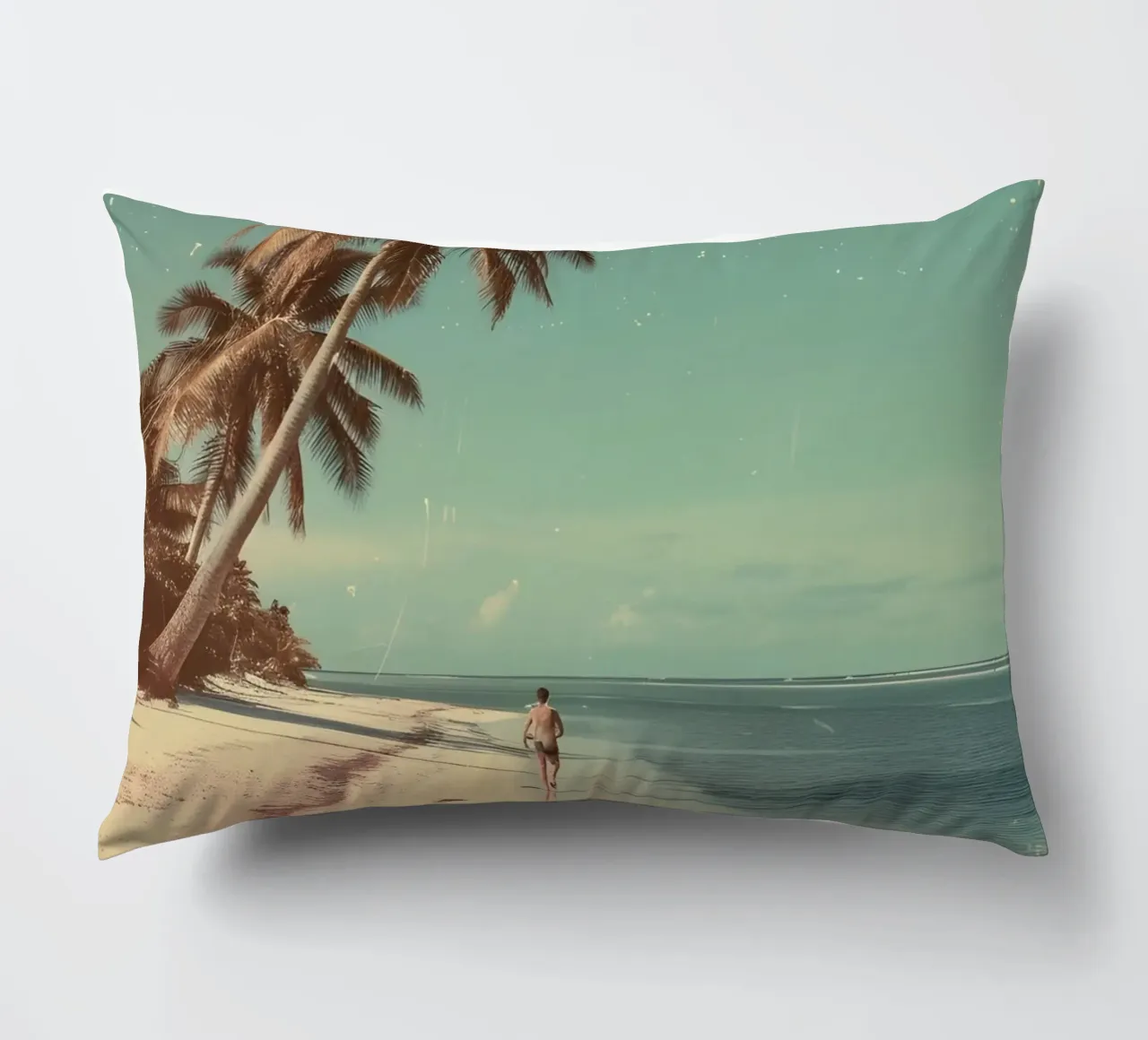 Vintage Tropical Beach Solitude Palm Trees cuscino da dawnthesea