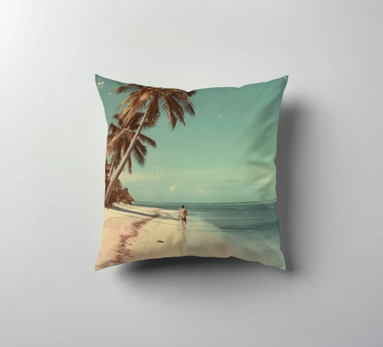Vintage Tropical Beach Solitude Palm Trees cuscino da dawnthesea