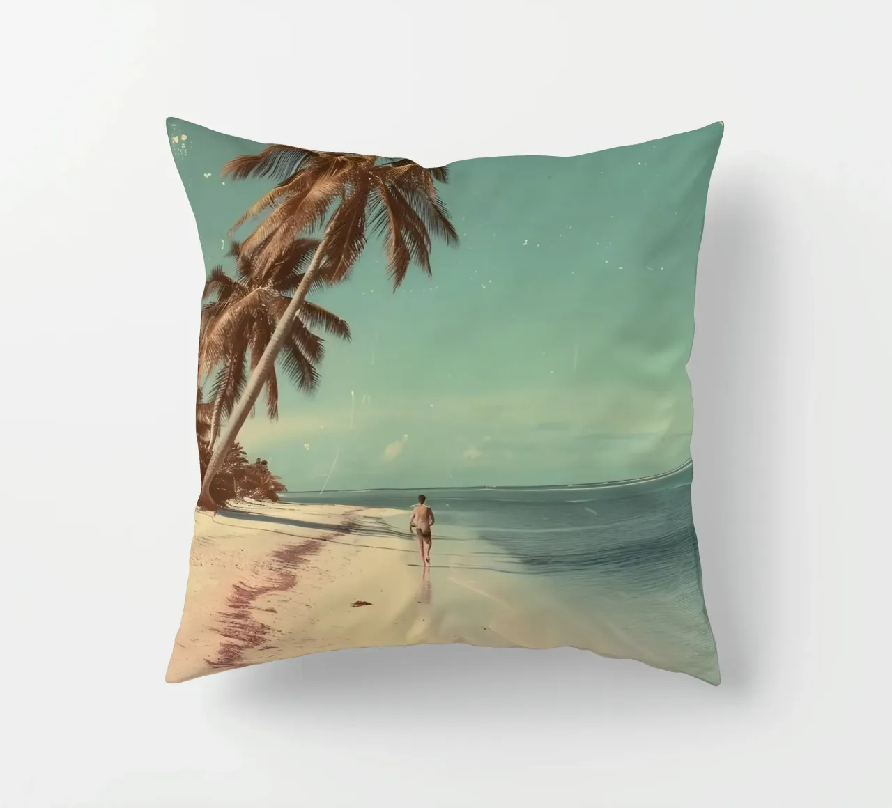 Vintage Tropical Beach Solitude Palm Trees cuscino da dawnthesea