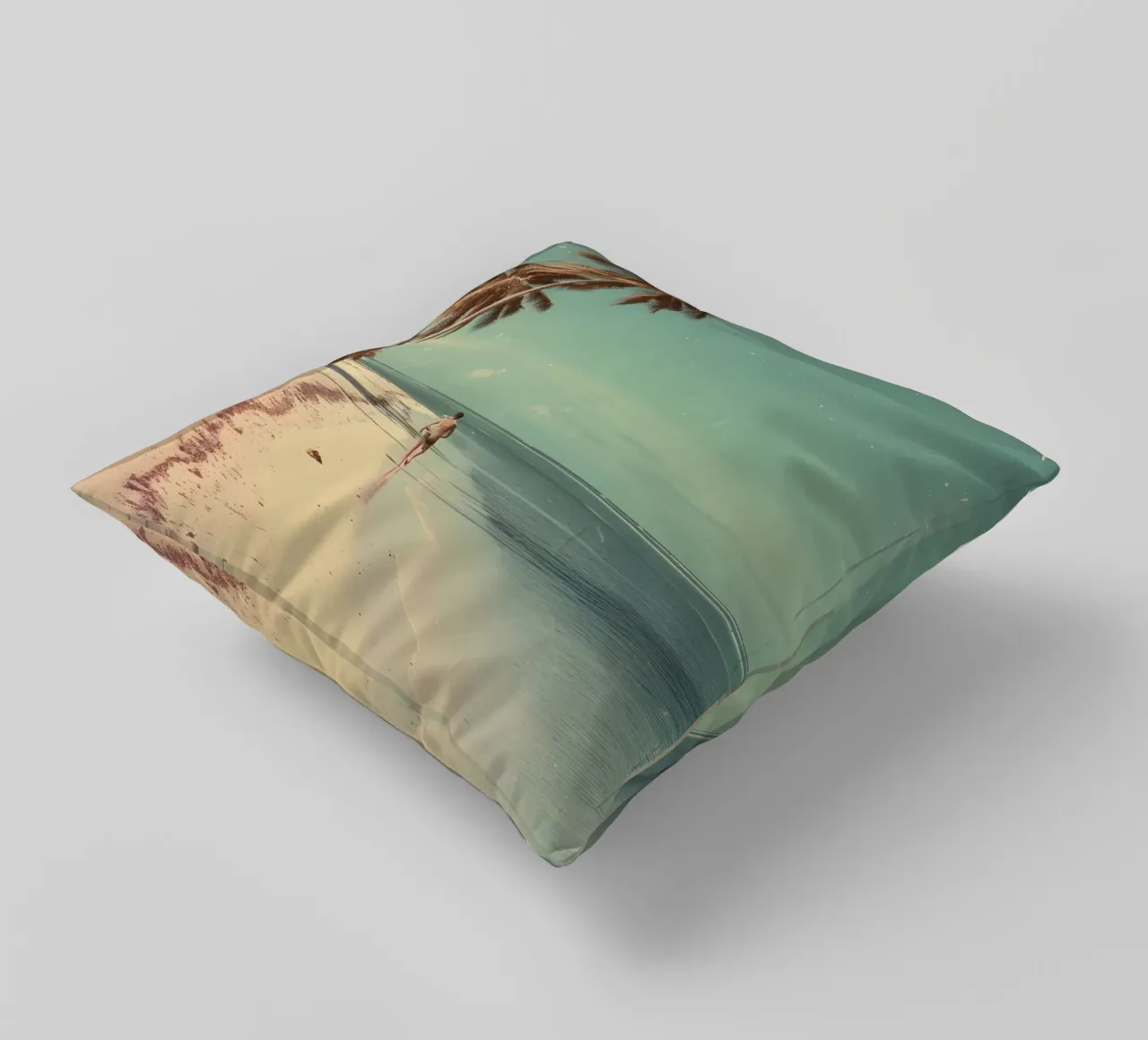 Vintage Tropical Beach Solitude Palm Trees cuscino da dawnthesea