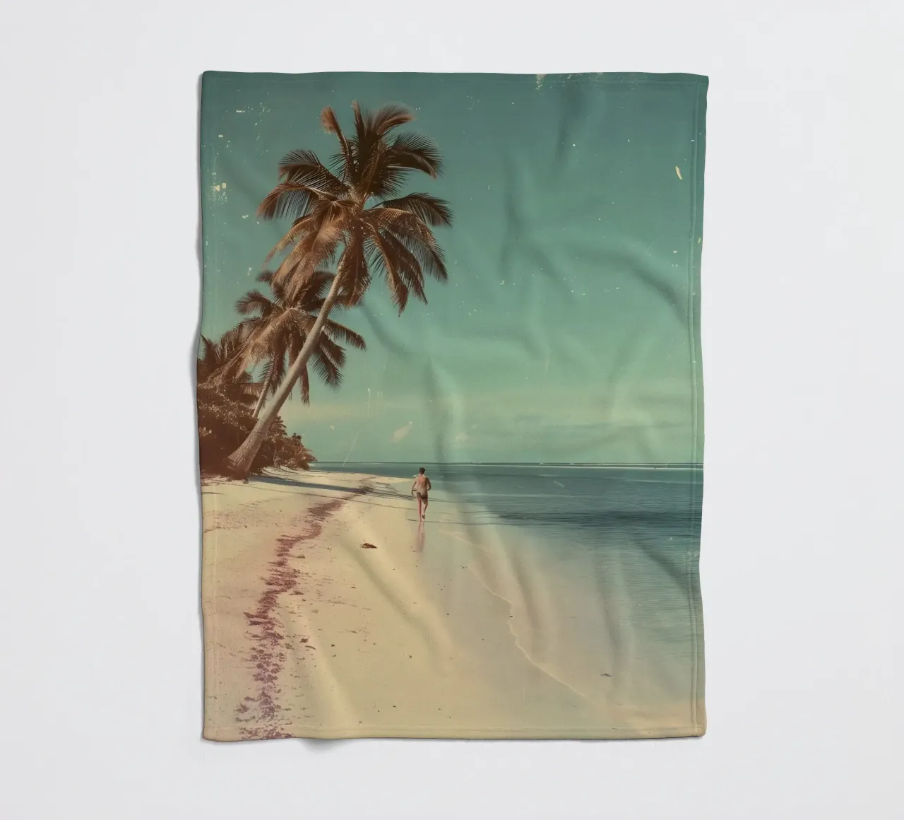 Vintage Tropical Beach Solitude Palm Trees coperta in pile da dawnthesea