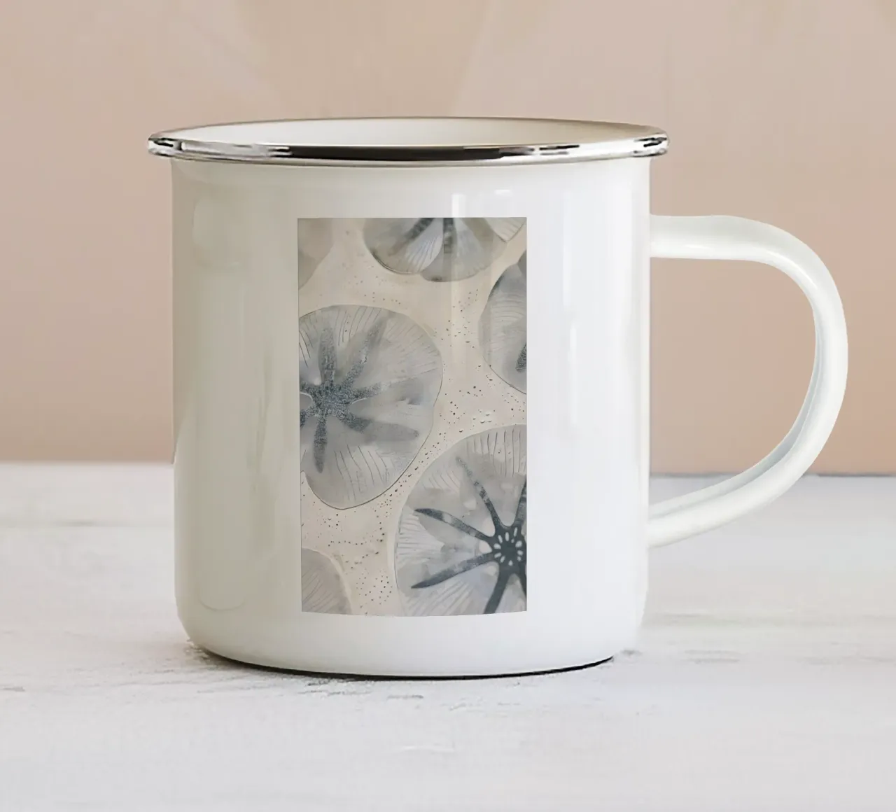 Waterlelie glas abstract rustgevend wit kunst emaille mok van dawnthesea