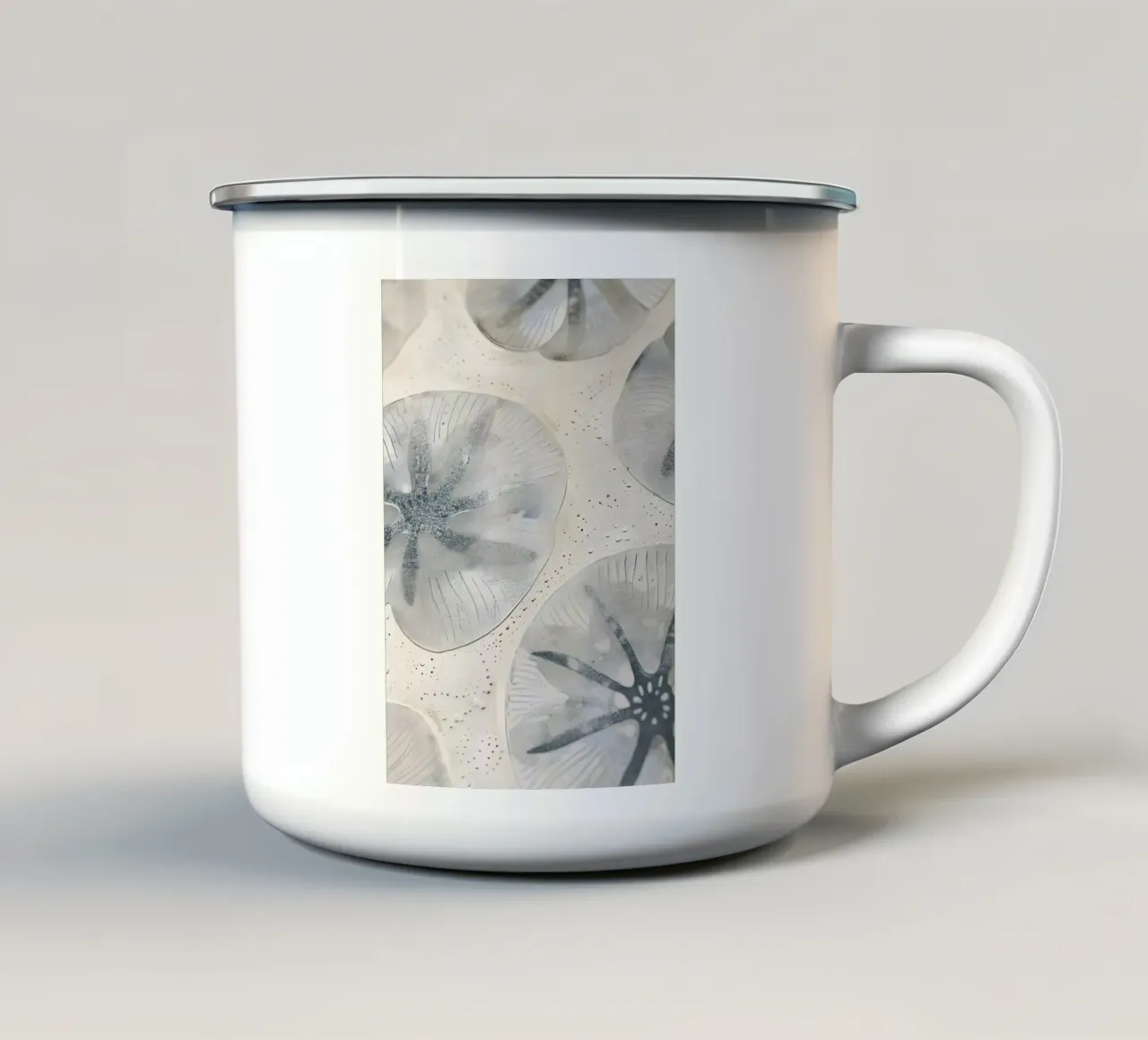 Waterlelie glas abstract rustgevend wit kunst emaille mok van dawnthesea
