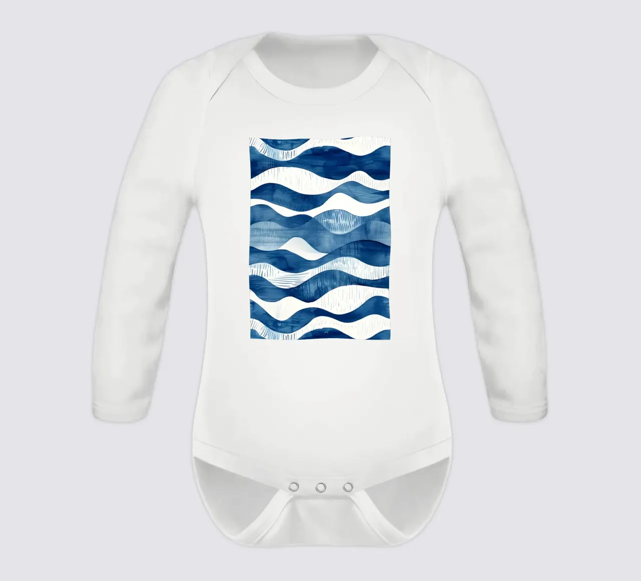 Indigo Waves Abstract Ocean Pattern Art long-sleeve baby romper by dawnthesea