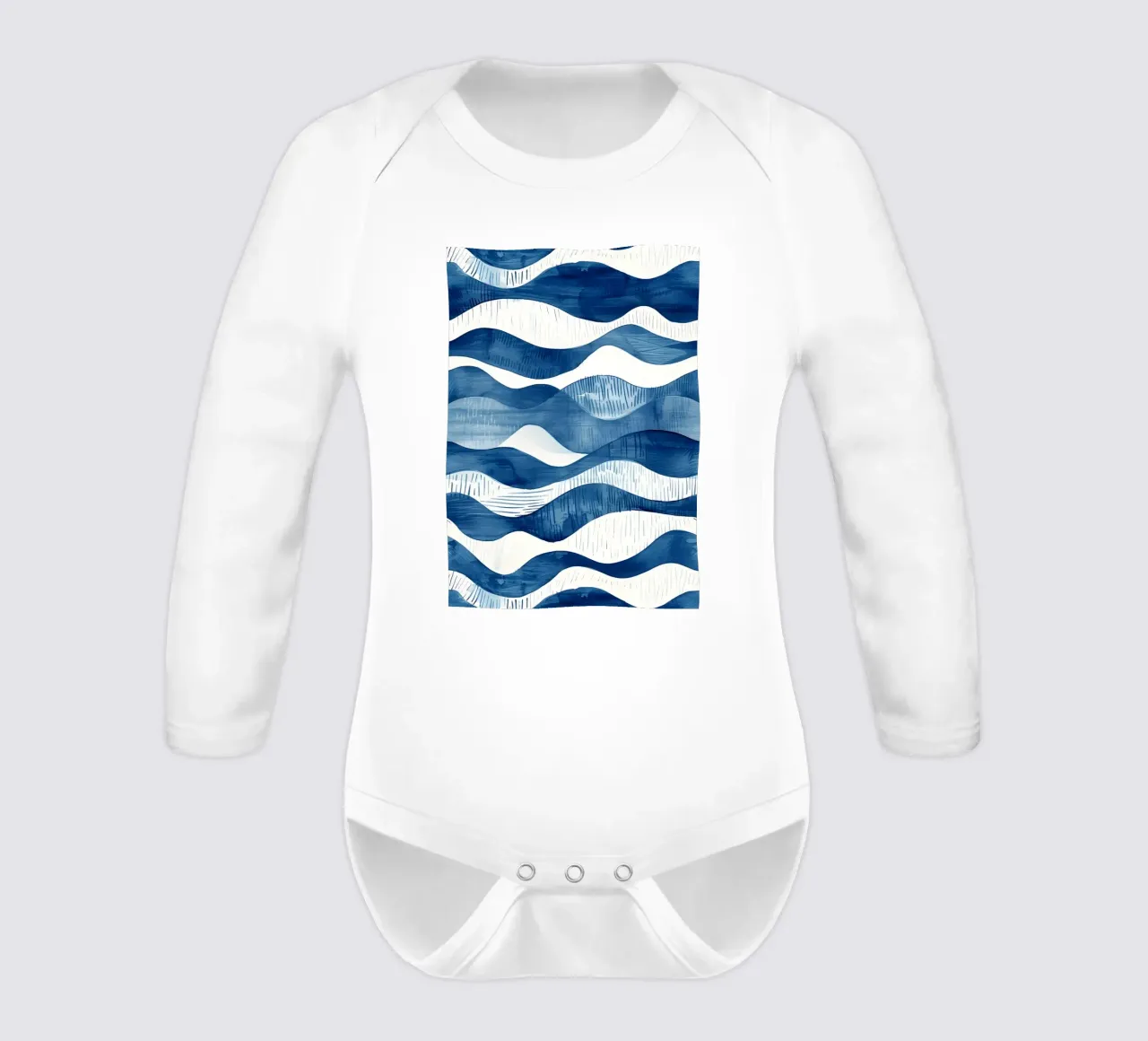 Indigo Waves Abstract Ocean Pattern Art long-sleeve baby romper by dawnthesea