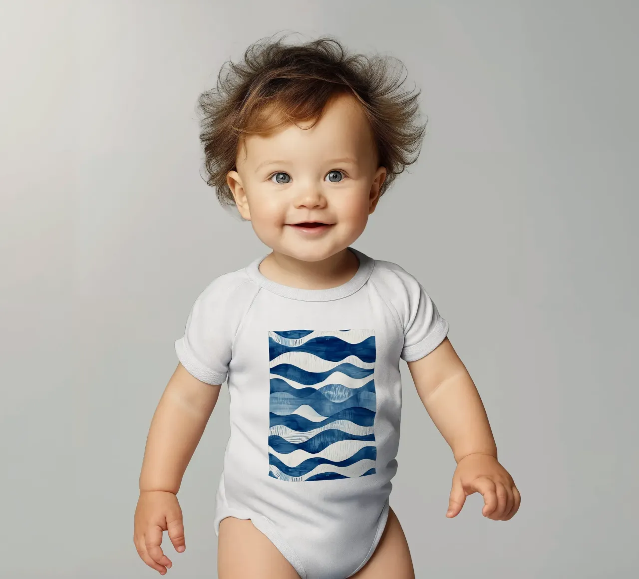 Indigo Waves Abstract Ocean Pattern Art body de bebé de dawnthesea