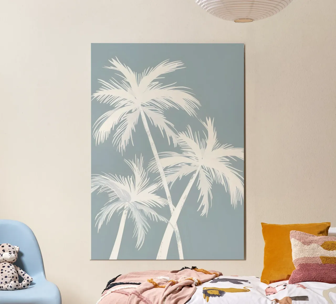 Weiße Palmen Soft Grau Blau Minimalistische Kunst Poster von dawnthesea