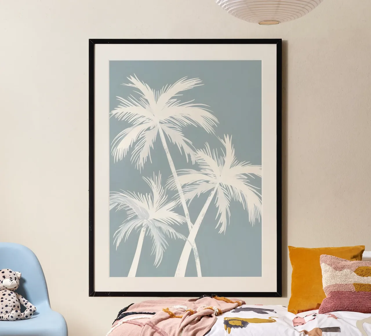 Weiße Palmen Soft Grau Blau Minimalistische Kunst Poster von dawnthesea