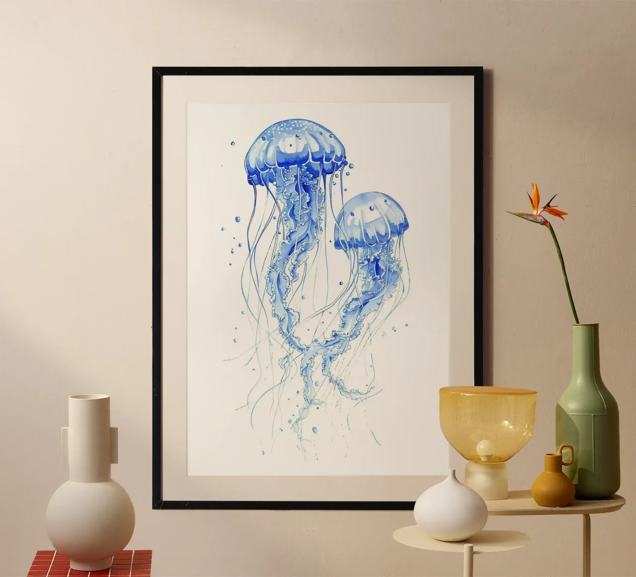 Medusa blu Acquerello Vita marina Arte della serenità poster da dawnthesea