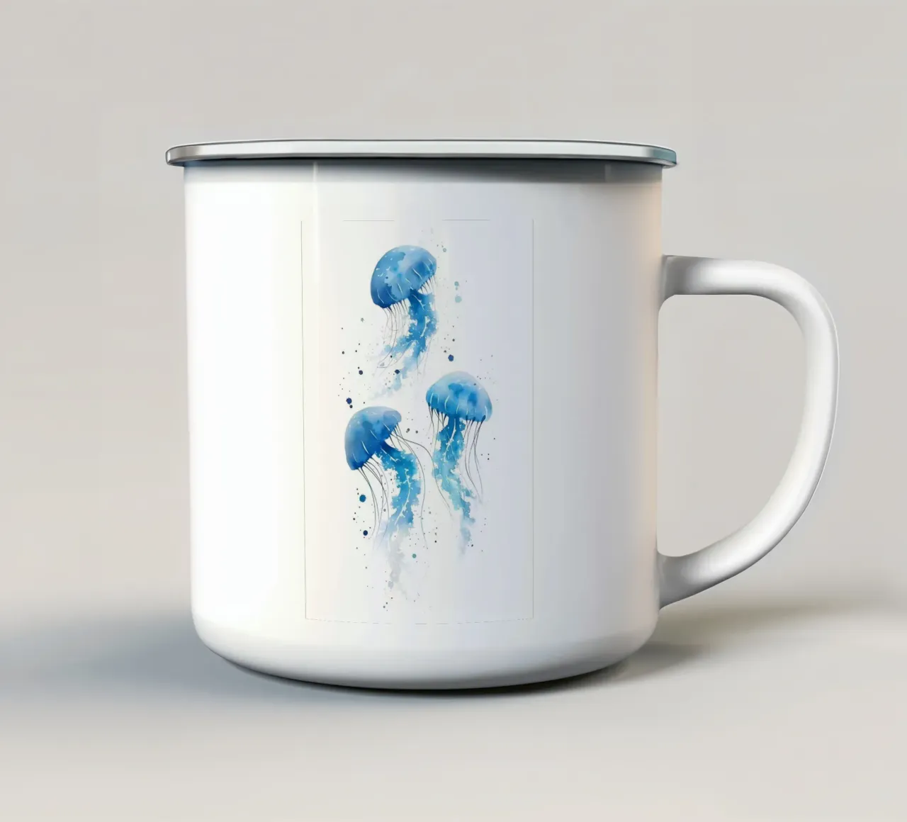 Tre meduse blu acquerellate nell'oceano tazza in smalto da dawnthesea