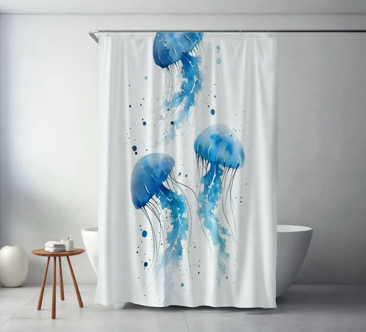 Tre meduse blu acquerellate nell'oceano tenda da doccia da dawnthesea