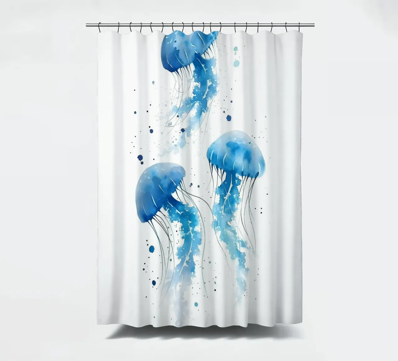 Tre meduse blu acquerellate nell'oceano tenda da doccia da dawnthesea
