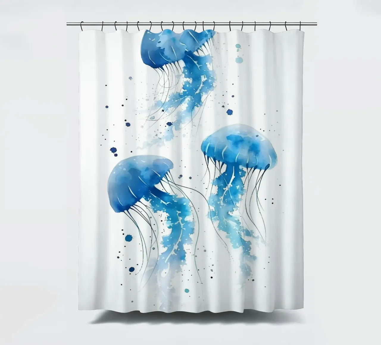Tre meduse blu acquerellate nell'oceano tenda da doccia da dawnthesea