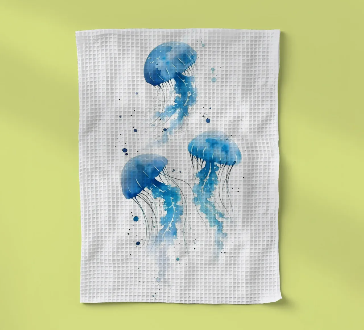 Tre meduse blu acquerellate nell'oceano canovaccio da cucina da dawnthesea