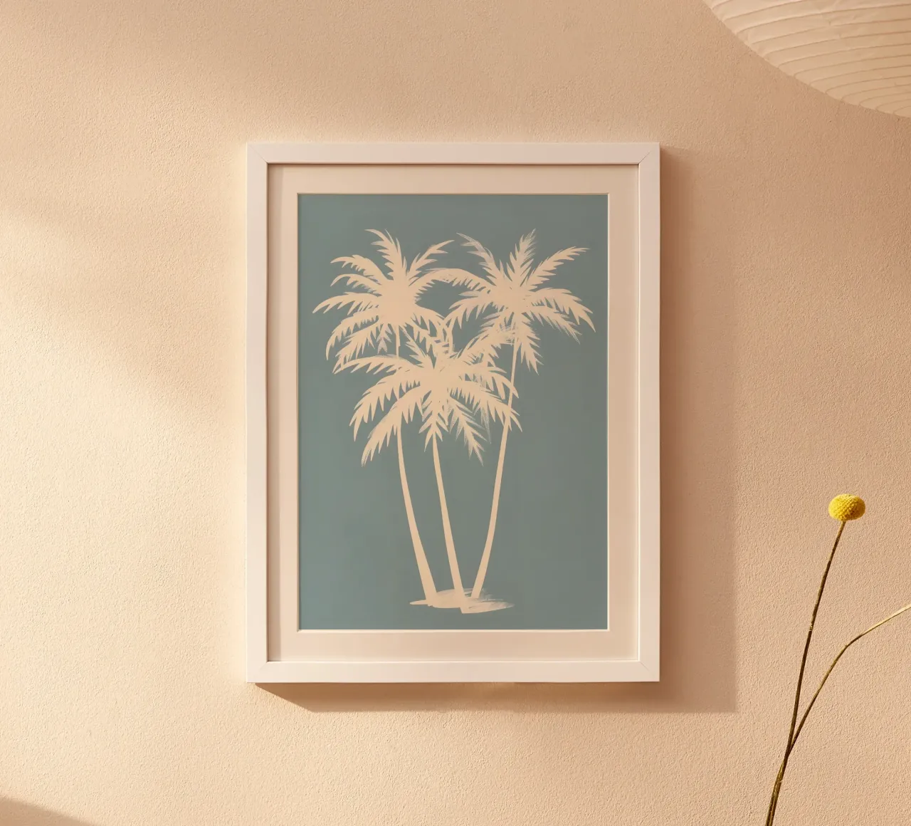 Cream Palm Trees Soft Blue Minimalist Art hahnemühle by dawnthesea