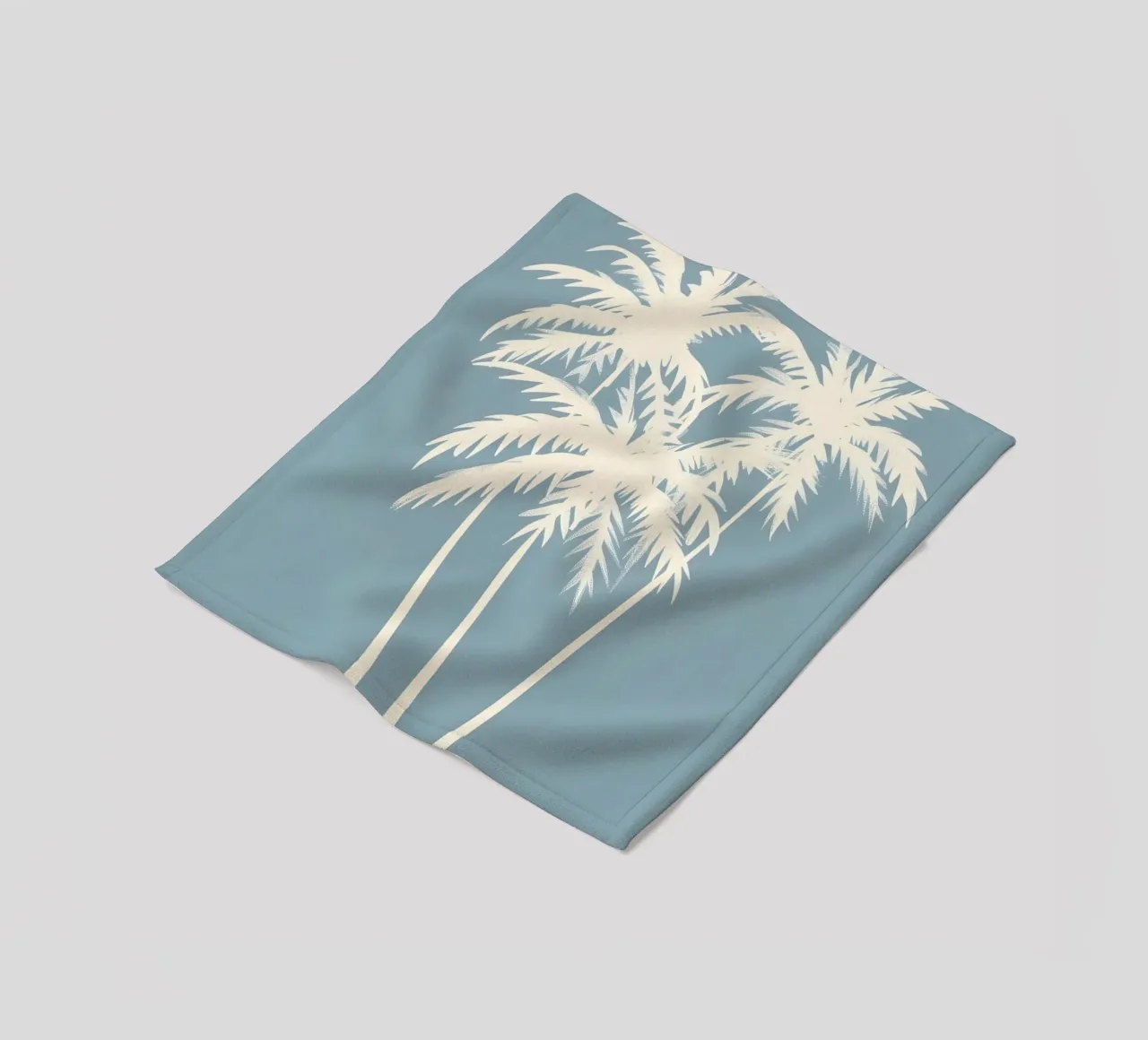 Cream Palm Trees Soft Blue Minimalist Art fleece blanket by dawnthesea