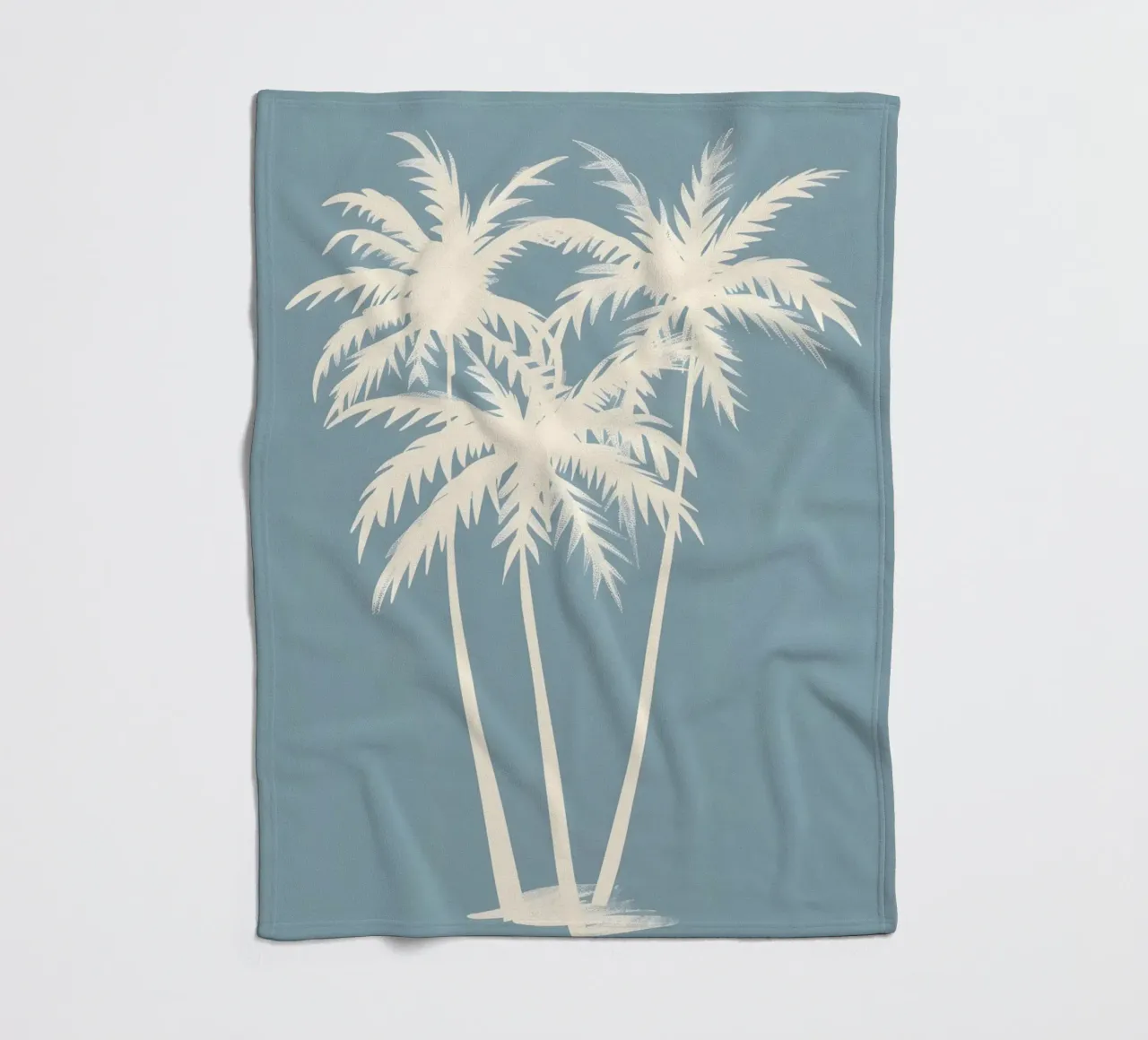 Cream Palm Trees Soft Blue Minimalist Art fleece blanket by dawnthesea