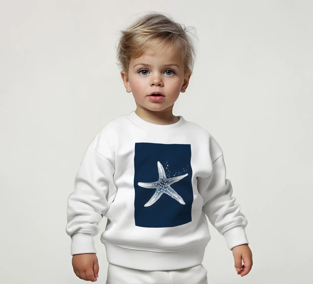 White Starfish Navy Blue Nautical Ocean Art baby sweatshirt by dawnthesea