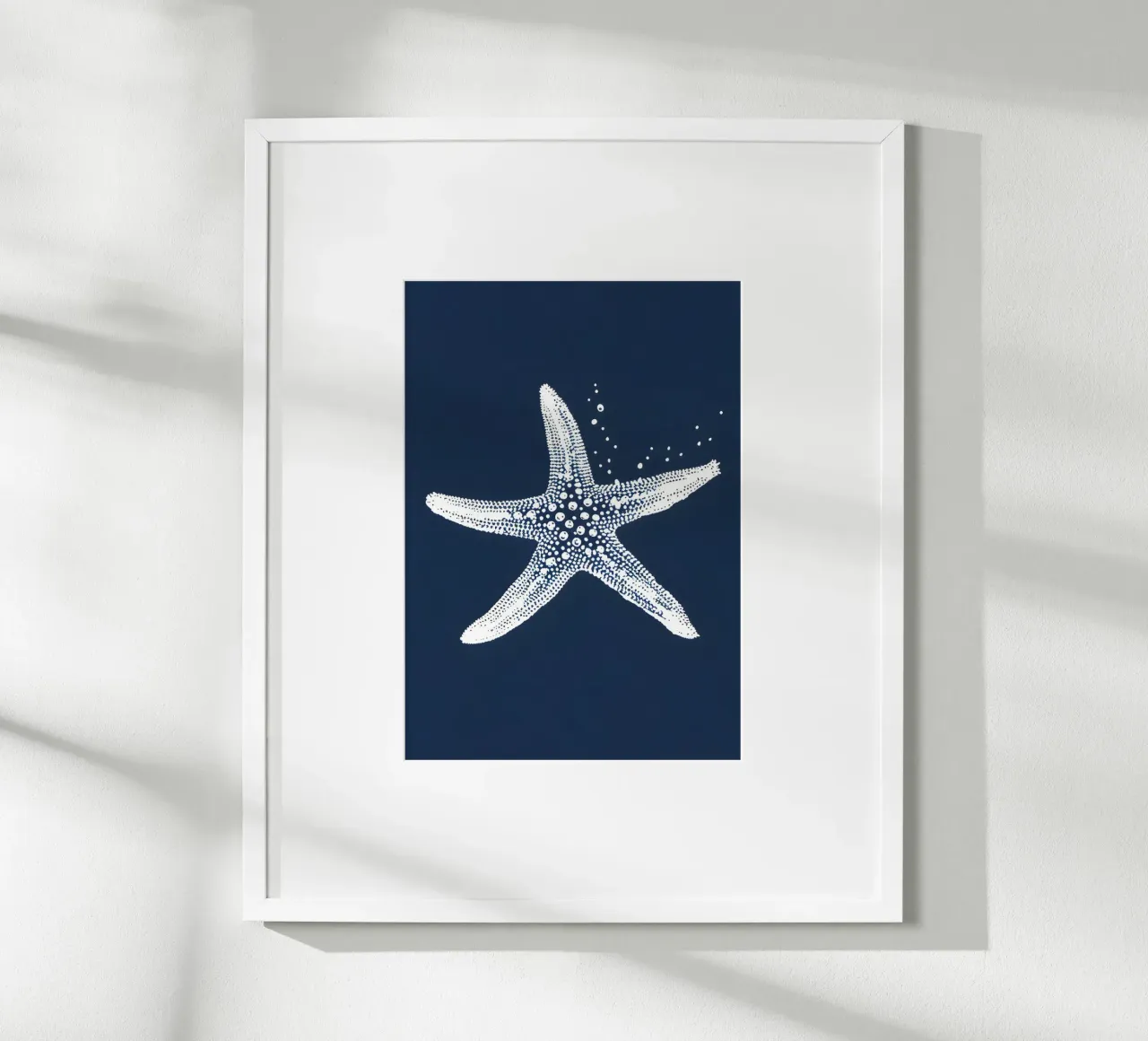 White Starfish Navy Blue Nautical Ocean Art hahnemühle de dawnthesea