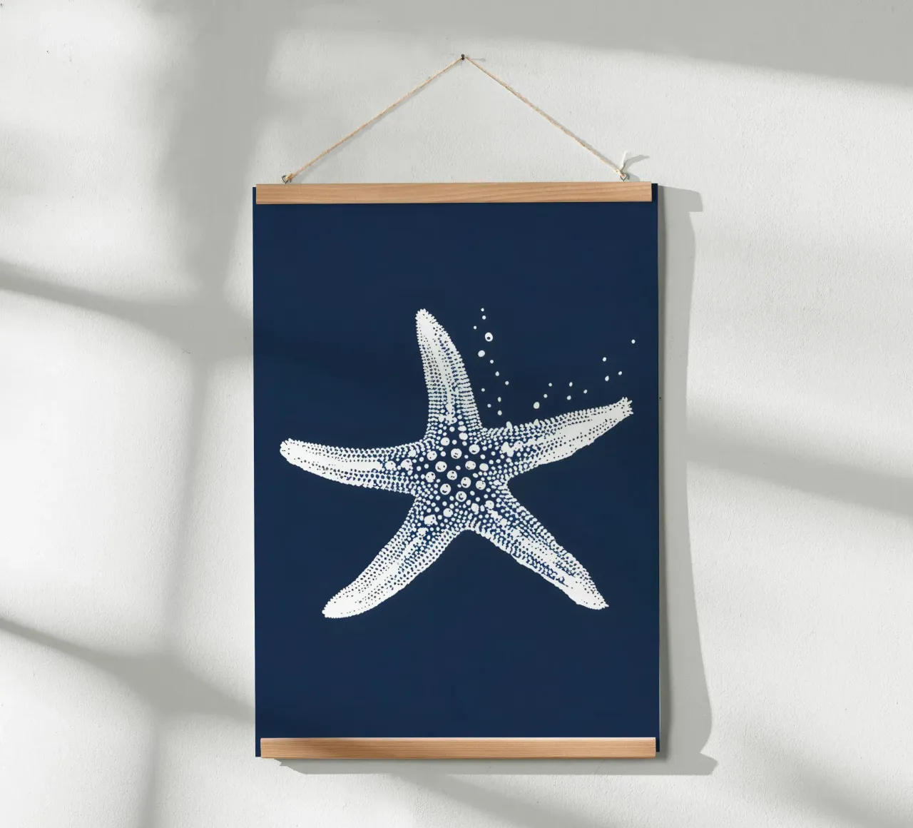 White Starfish Navy Blue Nautical Ocean Art hahnemühle de dawnthesea