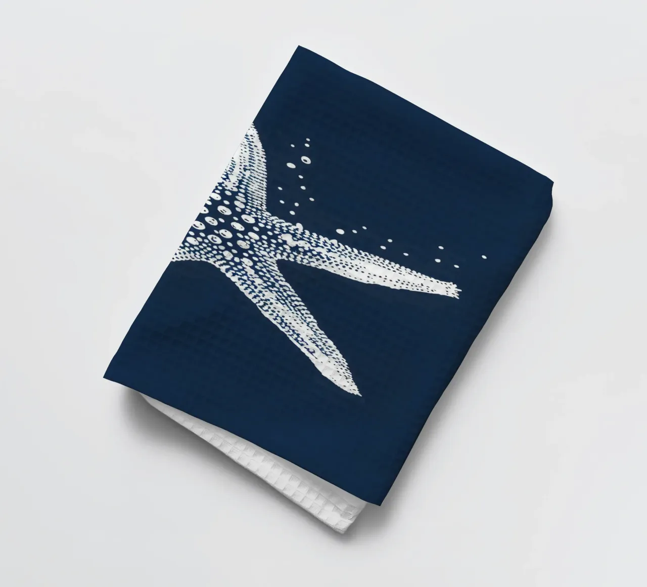 White Starfish Navy Blue Nautical Ocean Art tea towel by dawnthesea