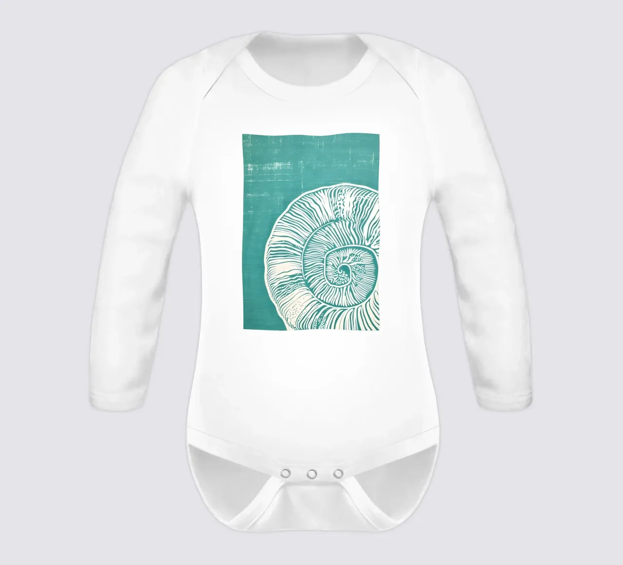 Spiral Shell Teal Abstract Coastal Art Print long-sleeve baby romper by dawnthesea