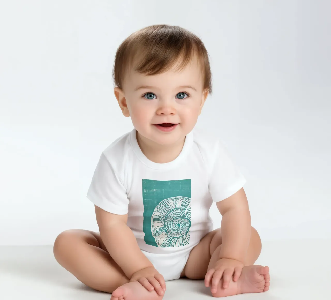Spiral Shell Teal Abstract Coastal Art Print short-sleeve baby romper by dawnthesea