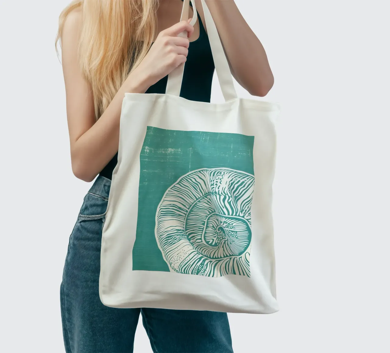 Concha en espiral Impresión abstracta costera tote bag de dawnthesea