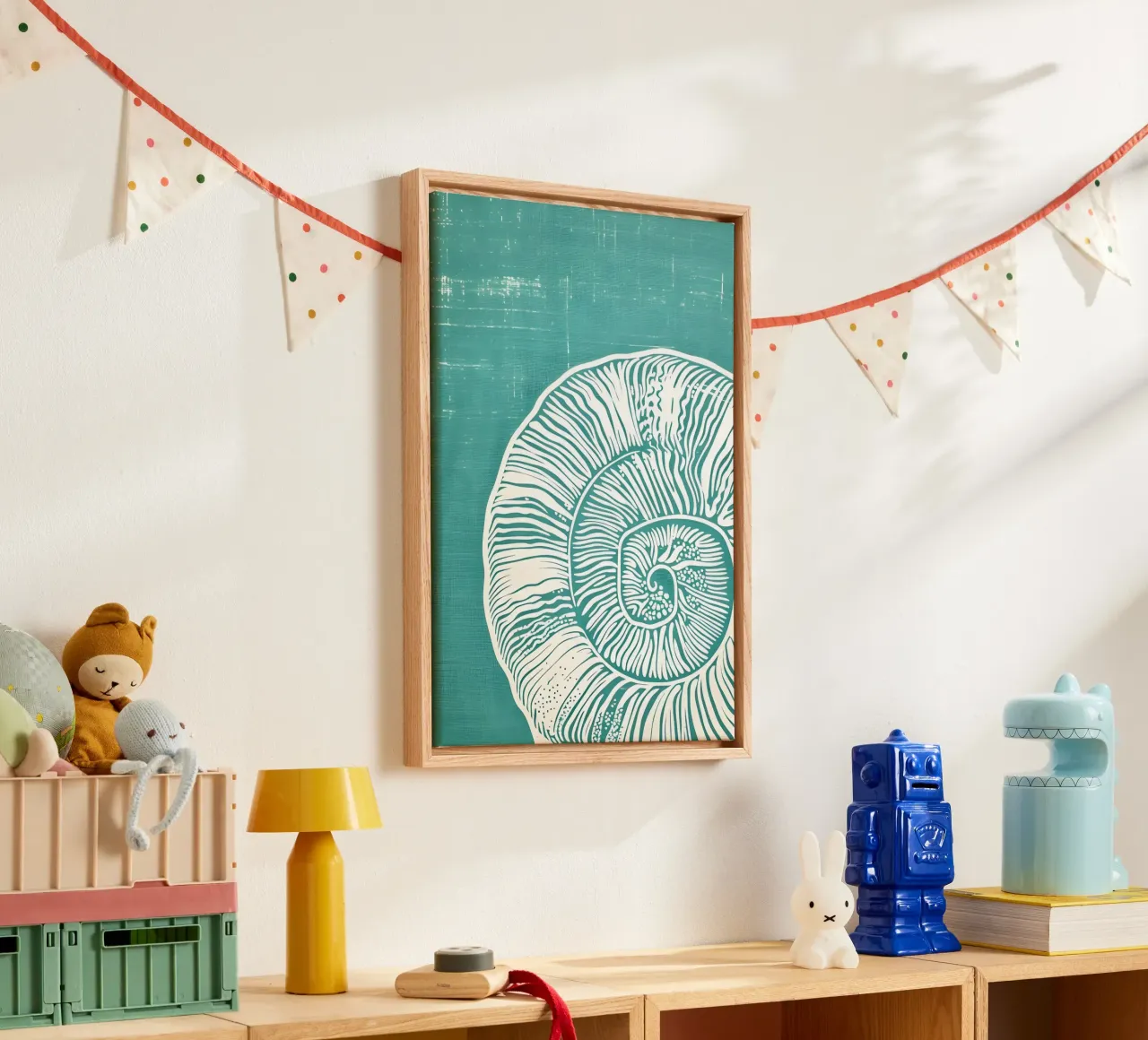 Spiral Shell Teal Abstract Coastal Art Print canvas by dawnthesea