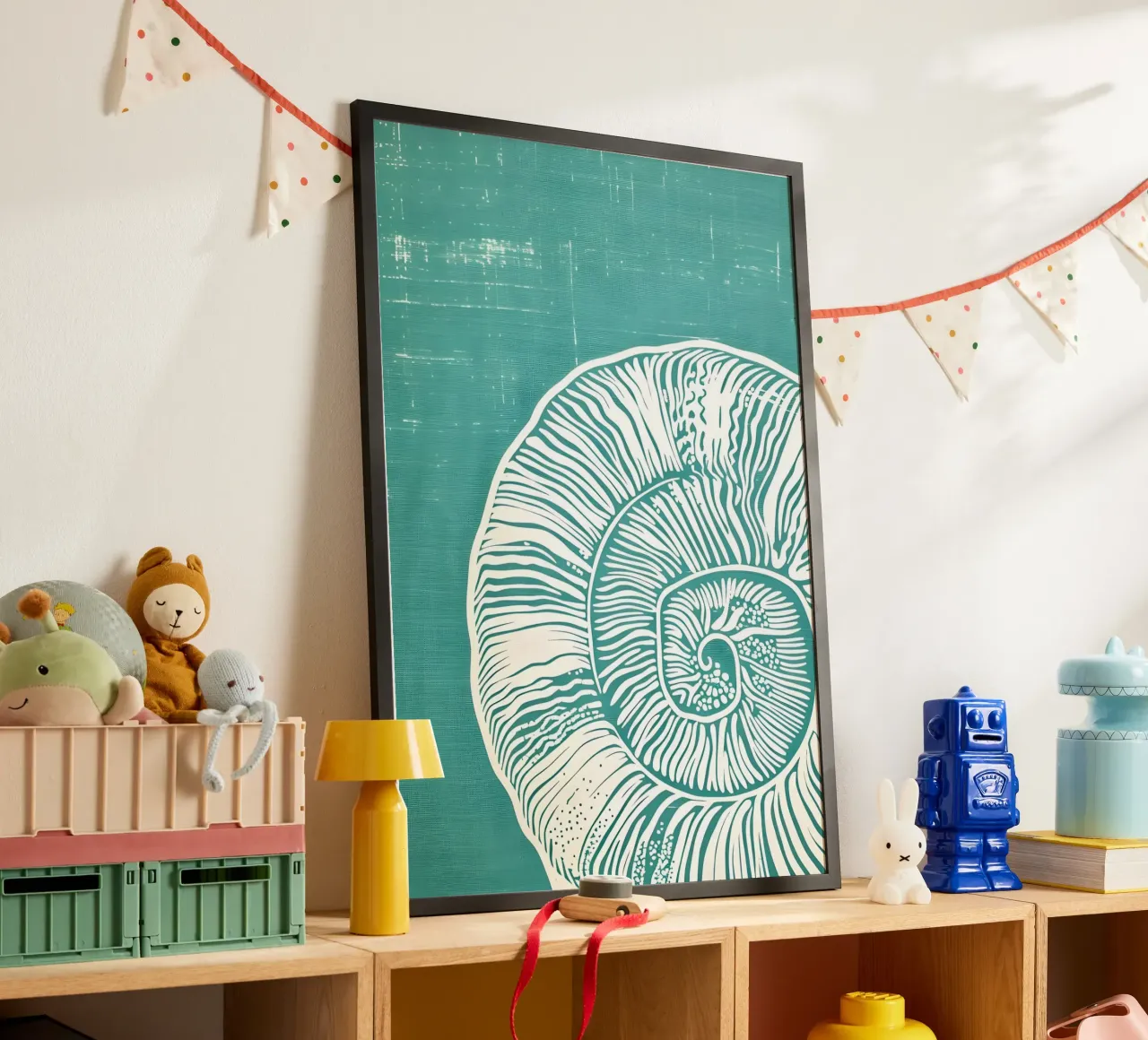 Spiral Shell Teal Abstract Coastal Art Print hahnemühle by dawnthesea