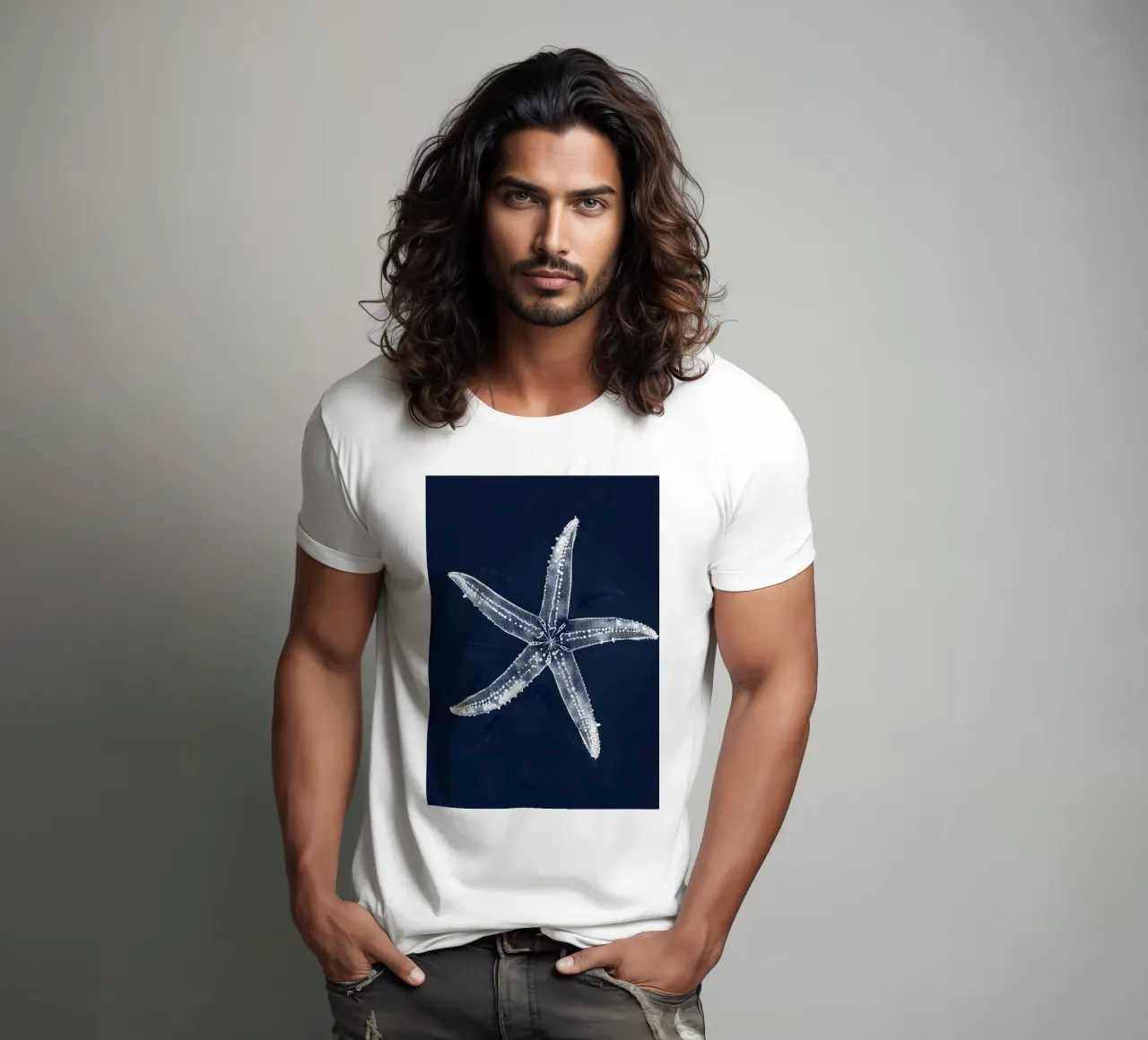 Starfish Blueprint Navy Blue Nautical Decor t-shirt by dawnthesea