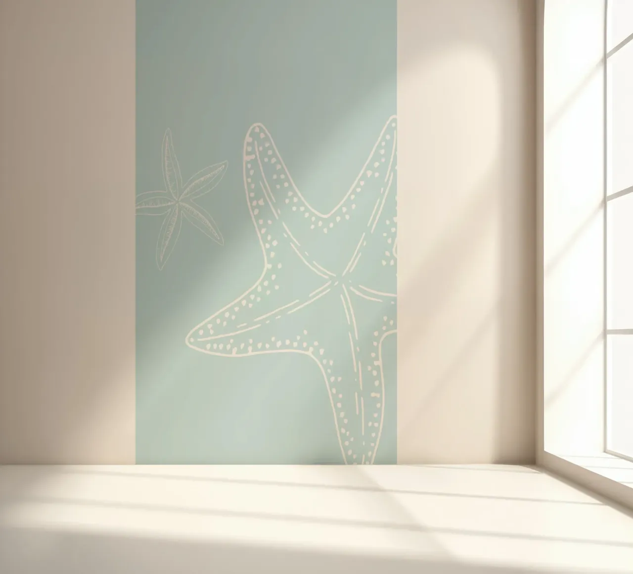 Seestern Duett Blassblau Küsten Minimalistische Kunst Fototapete von dawnthesea