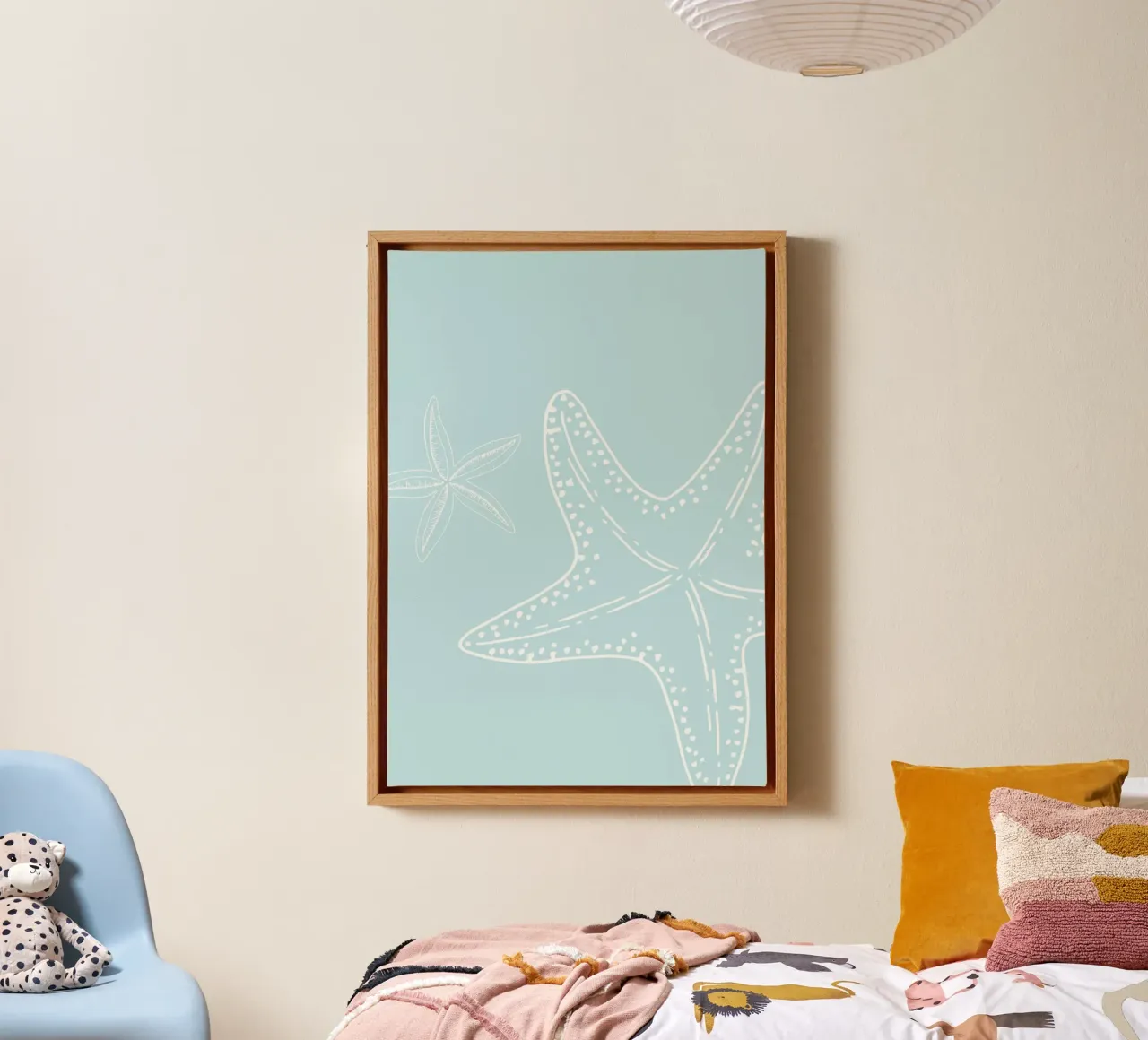 Zeester Duet Lichtblauw Kust Minimalistische Kunst canvas van dawnthesea