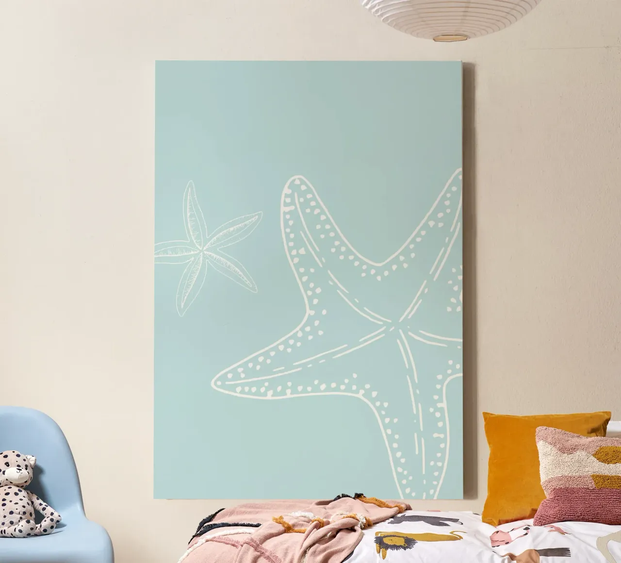 Zeester Duet Lichtblauw Kust Minimalistische Kunst canvas van dawnthesea