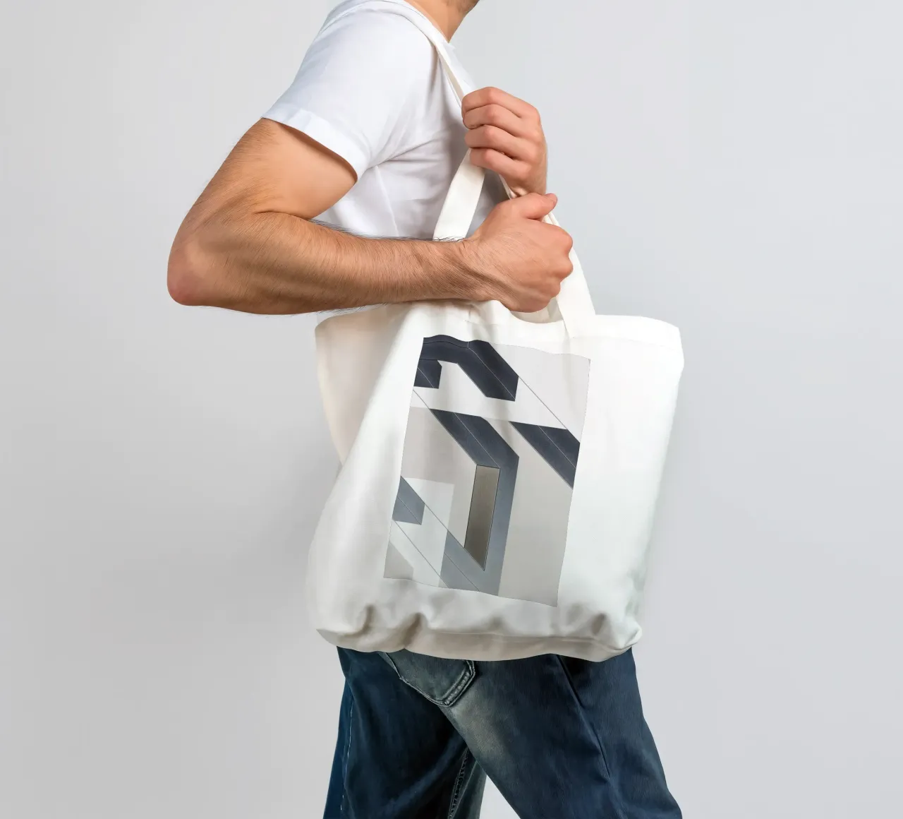 abstract geometric gray continuous borsa in juta da vintageshop