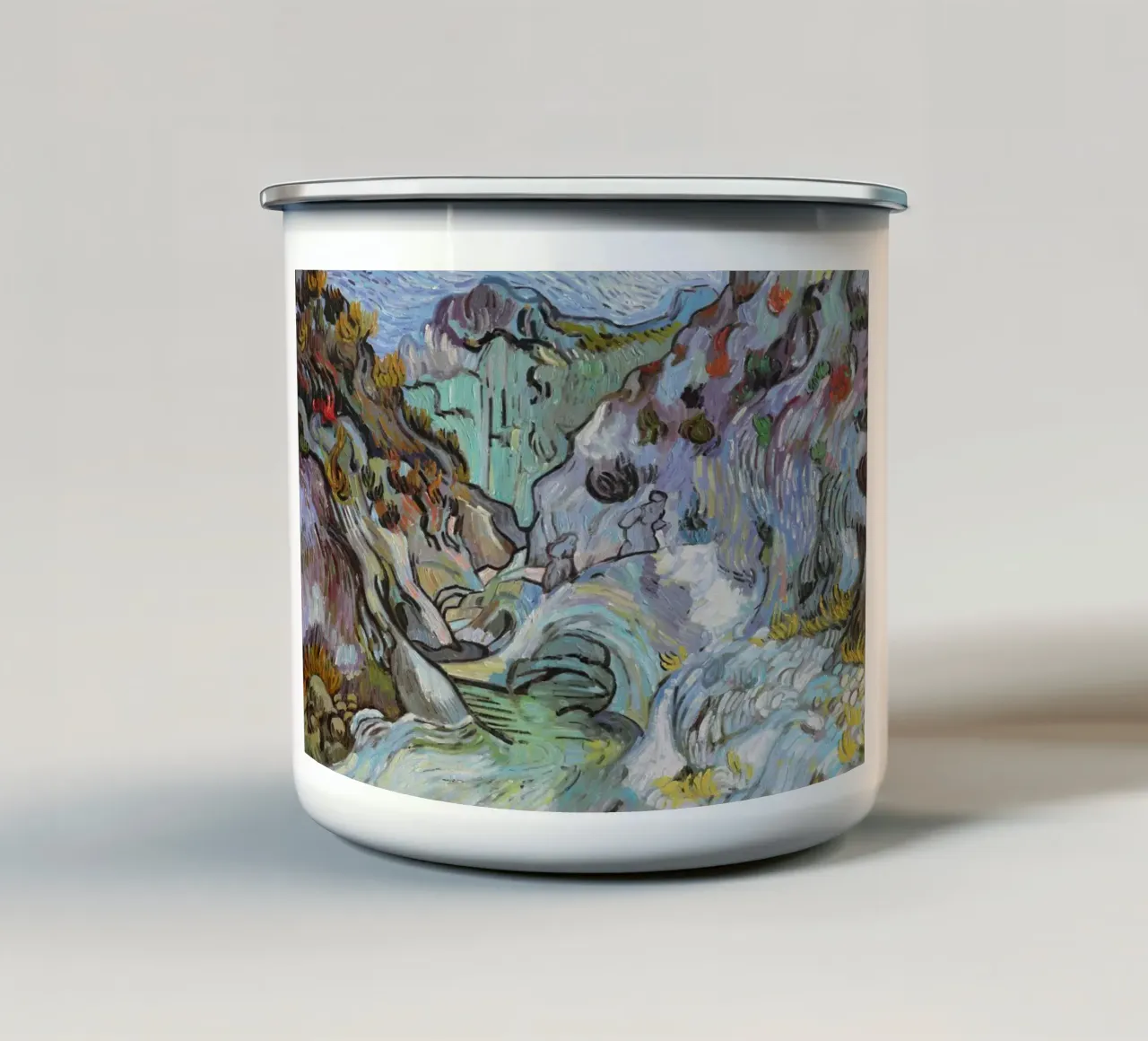 fiumi e rocce in montagna tazza in smalto da cloud shop